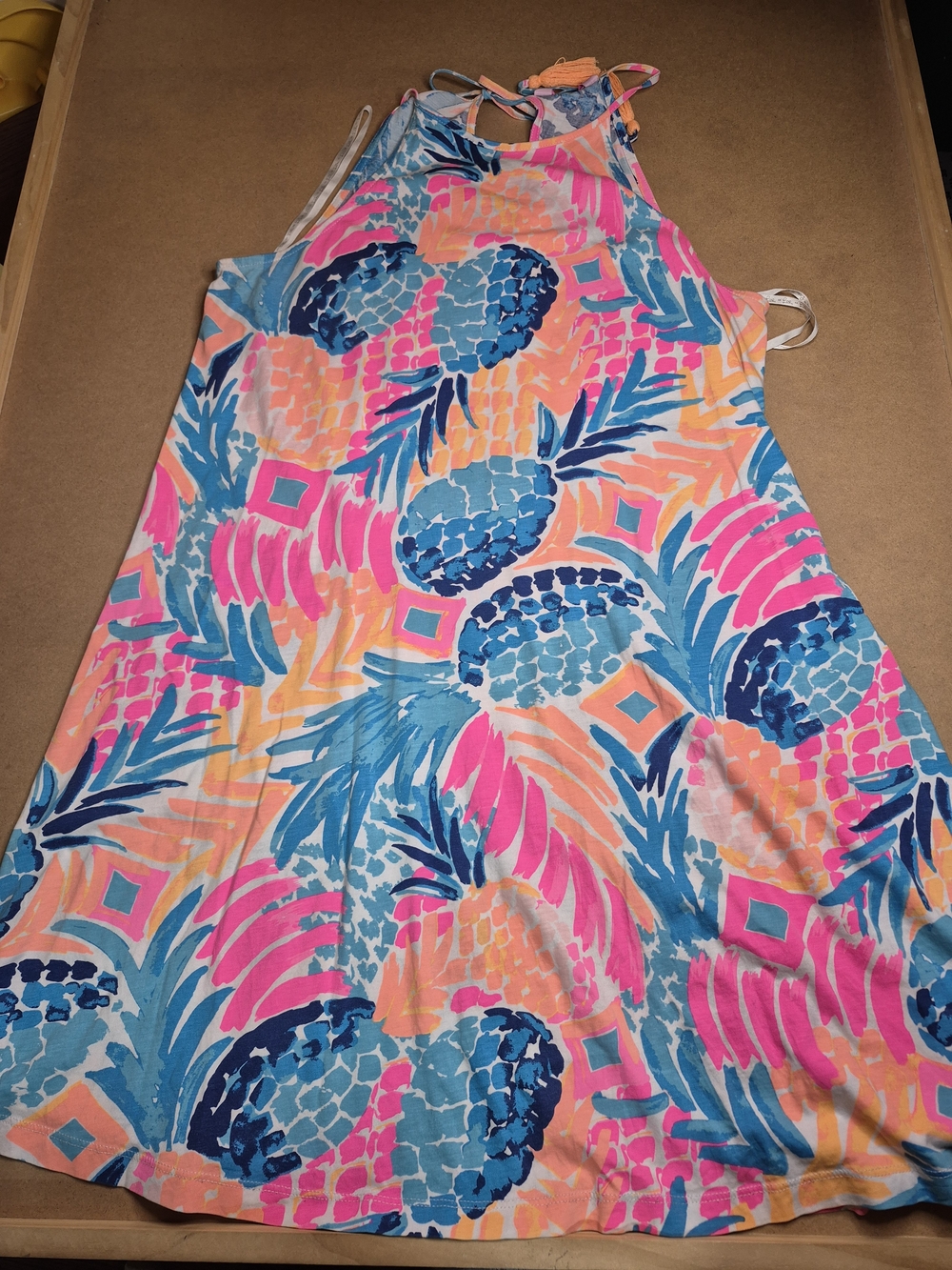 Lilly Pulitzer Pink, Blue & Orange Pineapple Print Halter Dress